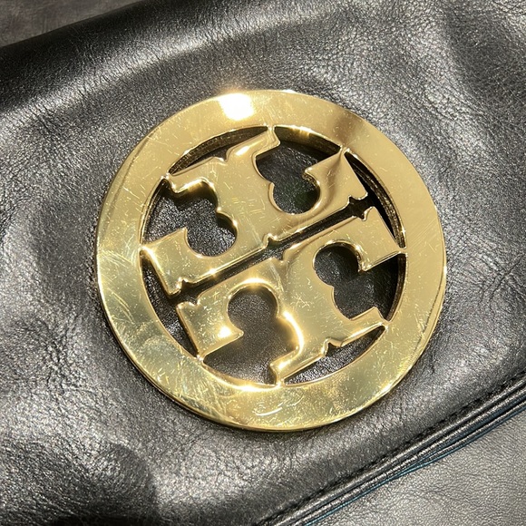 Tory Burch Reva Logo Black Crossbody Bag Gold Chain Leather Handbag w/ D… - Picture 2 of 8